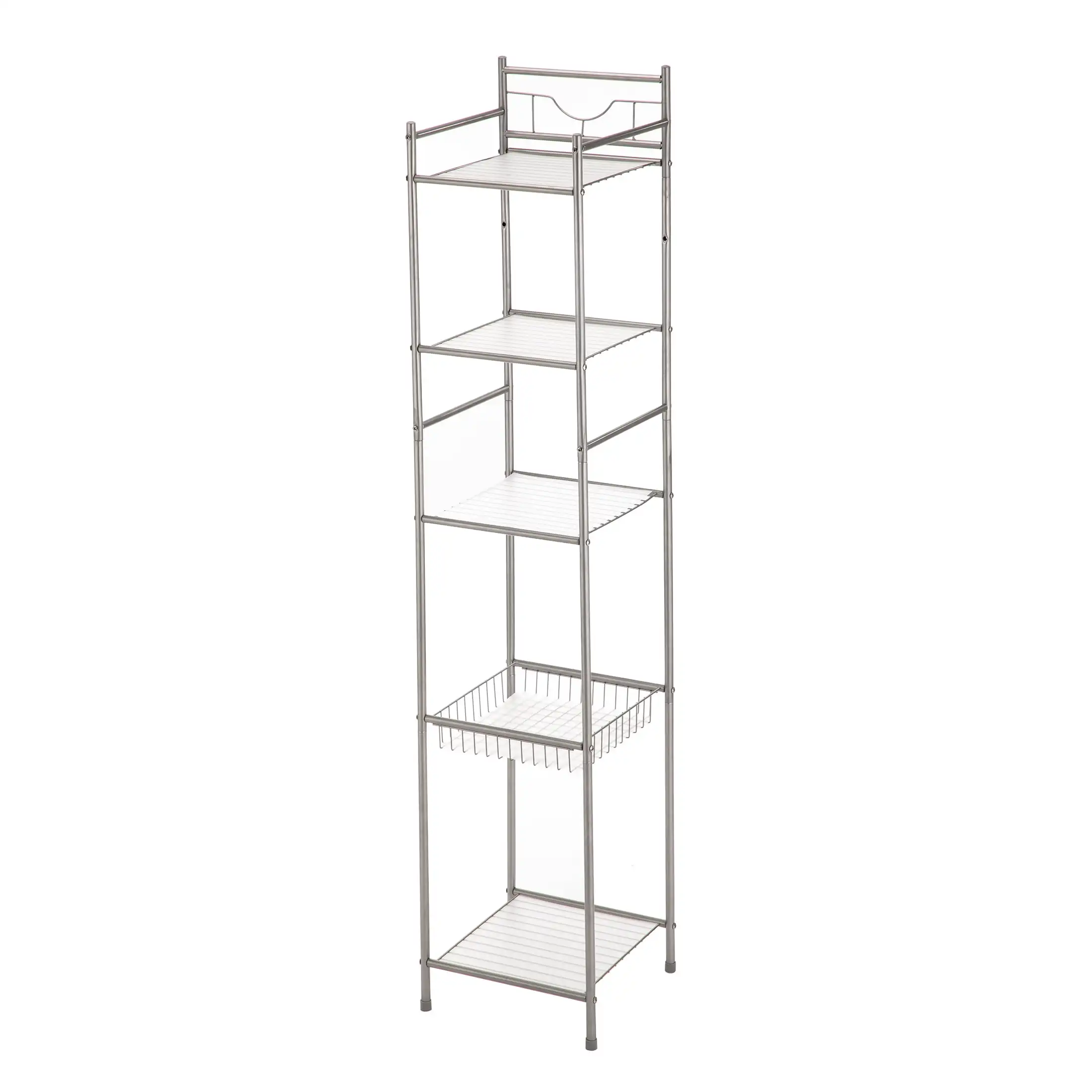 5 Shelf Steel Storage Shelf Unit, Satin Nickel Finish for Adults, Seniors and Teens