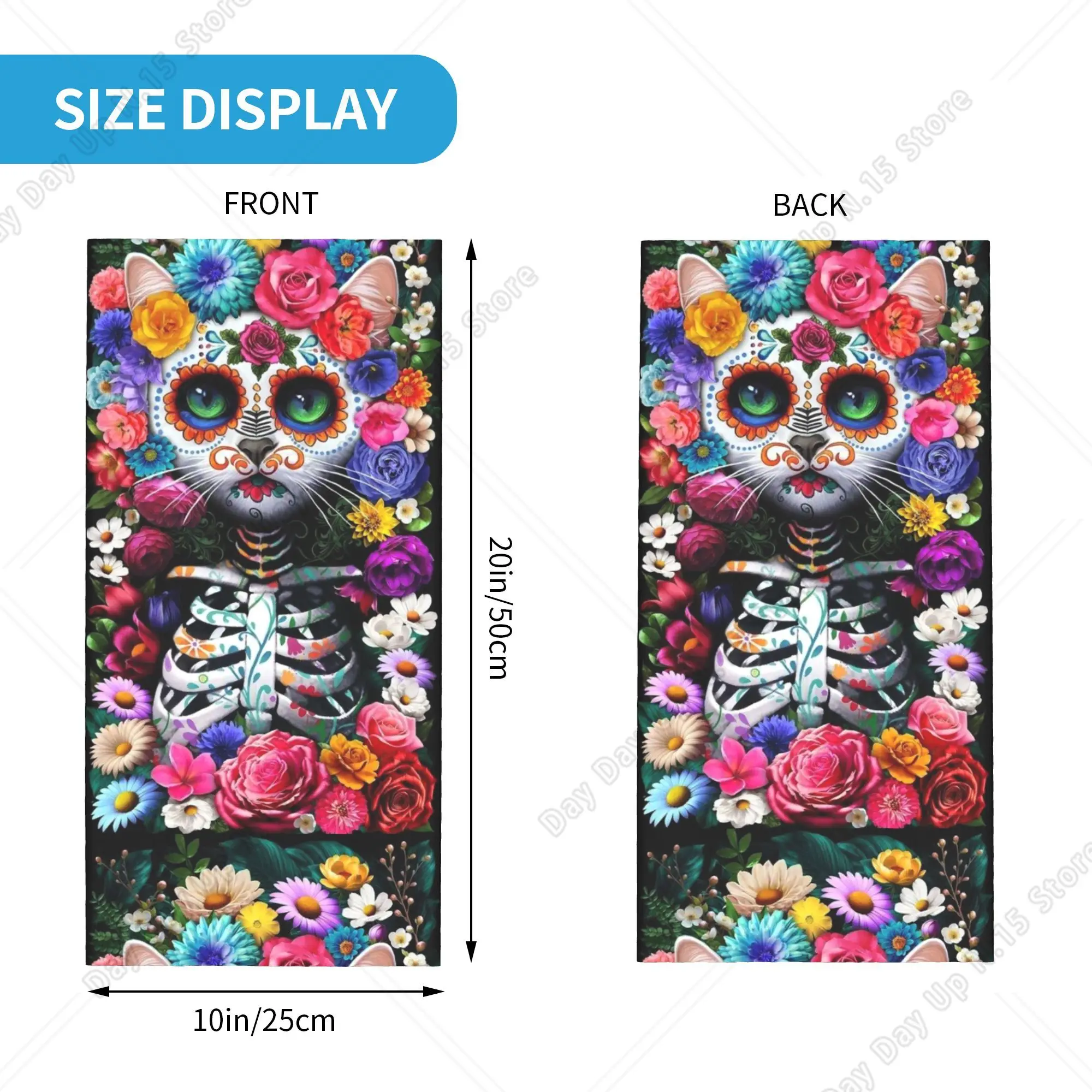Day Of The Dead Cat Floral Skull  Winter Headband Neck Warmer Men Women Ski Cycling Tube Scarf  Face Bandana Gaiter