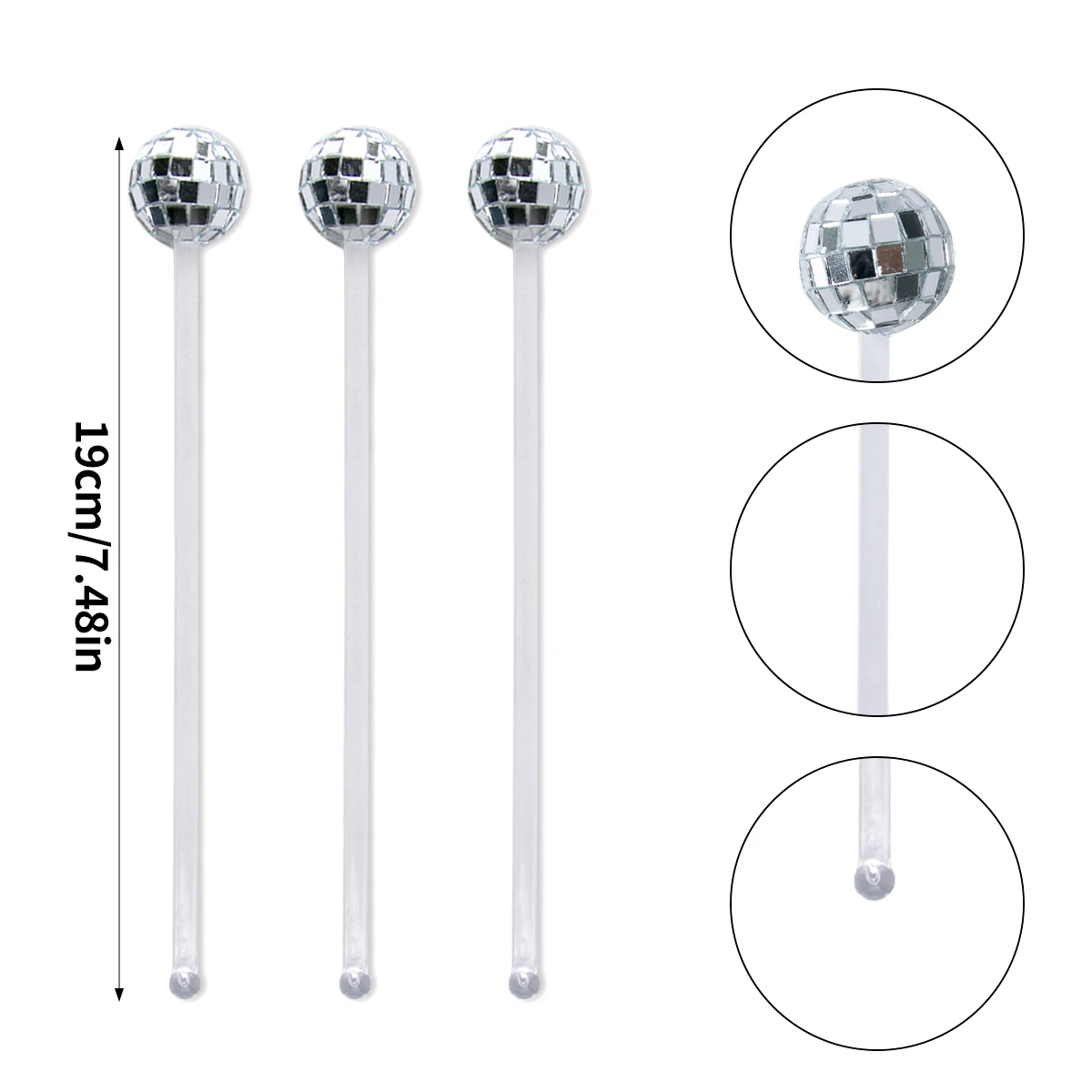 5/10pcs Silver Disco Ball Stirrers Disco Party Cocktail Beverage Stirrer Plastic Mirror Ball Stick for 70s 80s Theme Disco Dance images - 6