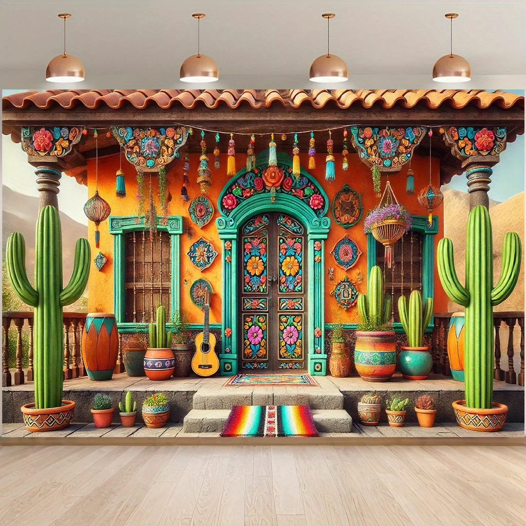 Veranda-Hintergrund im mexikanischen Stil, Wohnzimmer, Schlafzimmer, Bürohintergrundstoff, Heimdekoration, RaumdekorationL