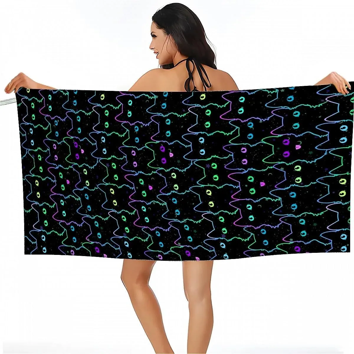 

Cute black cats pattern Beach Towel for Family stuffs friend Gift Quick-Dry Sand free For Bath Yoga Beach Camping Swimming GYM