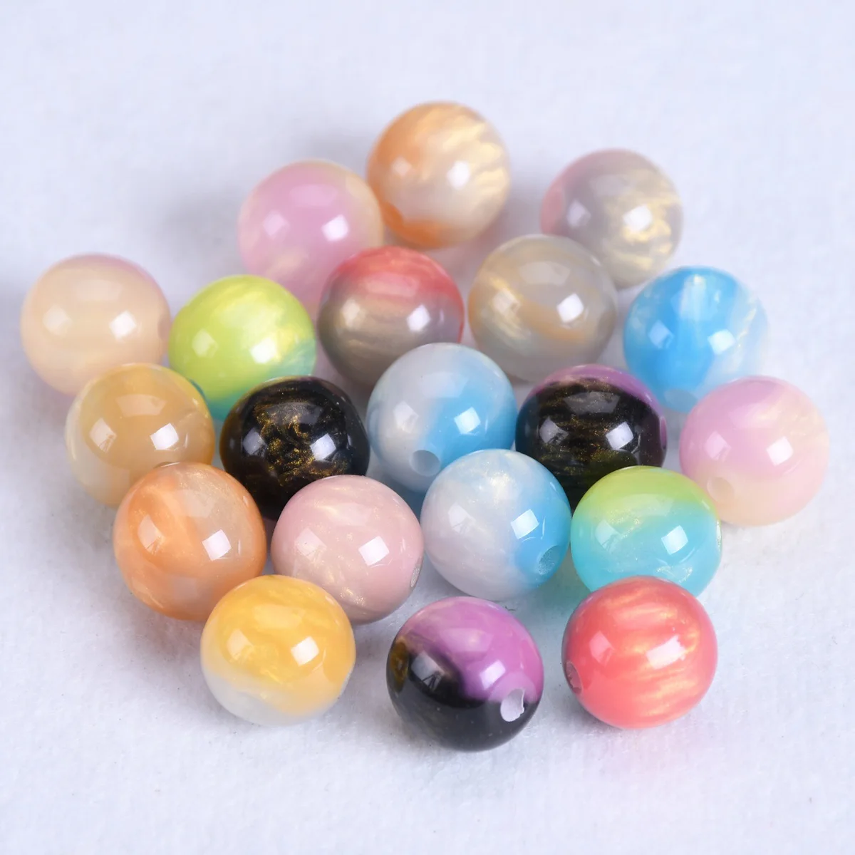 Glänzende Katzenaugen-Perlen, bunt, rund, 8mm 10mm, aus Kunstharz, lose Perlen für Schmuckherstellung, DIY-Armband-Zubehör – Detail 2