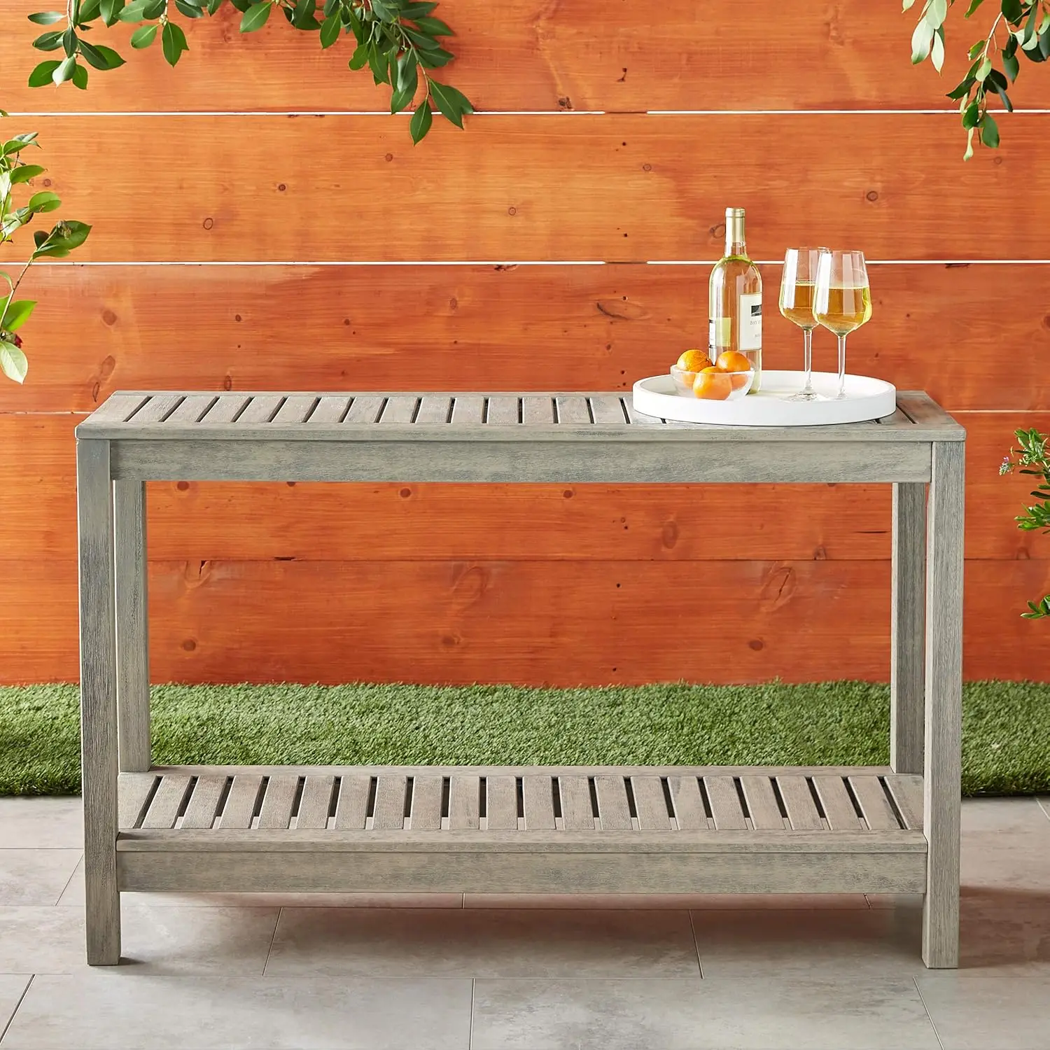 Cambridge Casual Solid Wood West Lake Outdoor Console Table, Weathered Gray