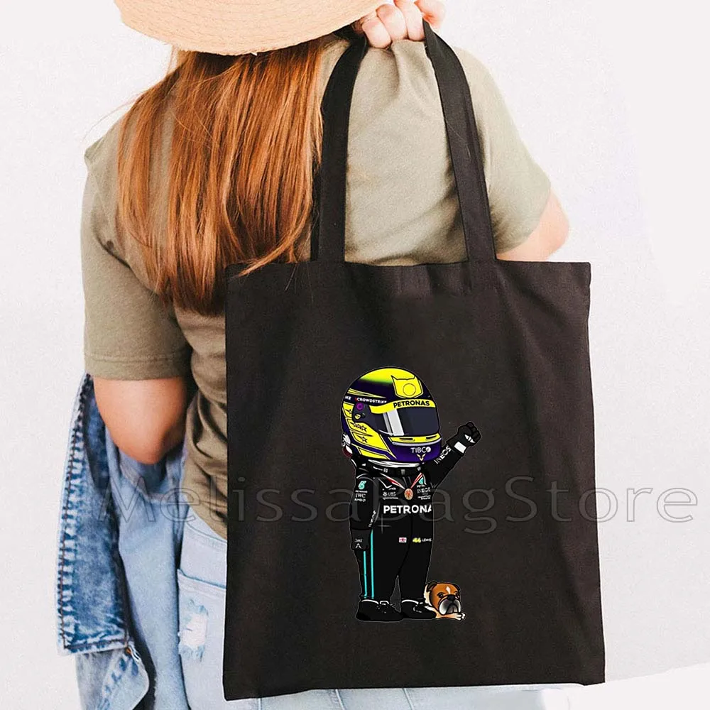 F1 Формула 1 Чиби Льюис Хэмилтон 44 Крутой гоночный гонщик Спортивный автомобиль Гордость Шлем Флаг Великобритании Холст Большая сумка Хлопковая сумка-шоппер Эко-сумка