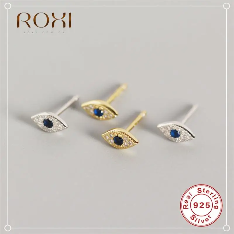 ROXI 100% 925 orecchini in argento sterling minimalista occhio fortunato orecchini a bottone per le donne cartilagine delicata CZ borchie piccoli gioielli