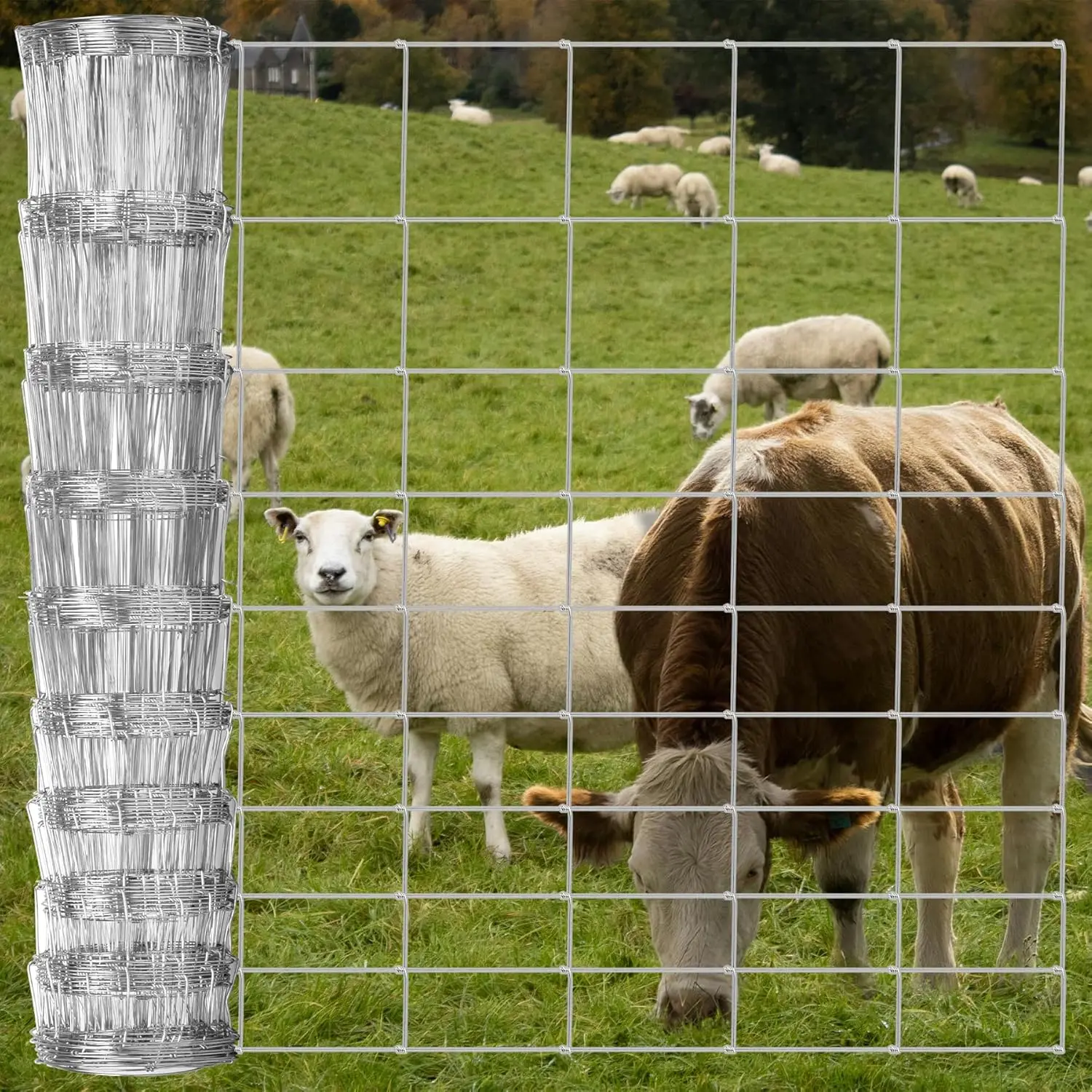

4FT x 164FT Galvanized Livestock Fence for Goats, Cattle, and Pest Control with Heavy Zinc Coating