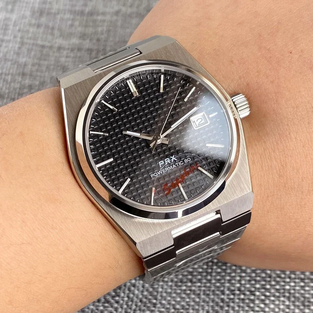 New 10ATM Sapphire Crystal PRX 40mm Black Sterile Men NH35A Automatic Mechanical Watch With Date Stainless Steel Case Bracelet