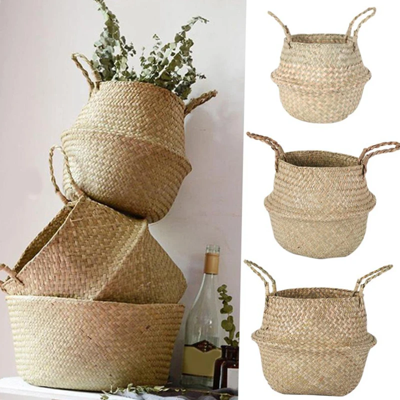 

Seagrass Wicker Basket Work Rattan Basket Hanging Planting Flower Pot Storage Laundry Basket Household Organizer Garden Planters