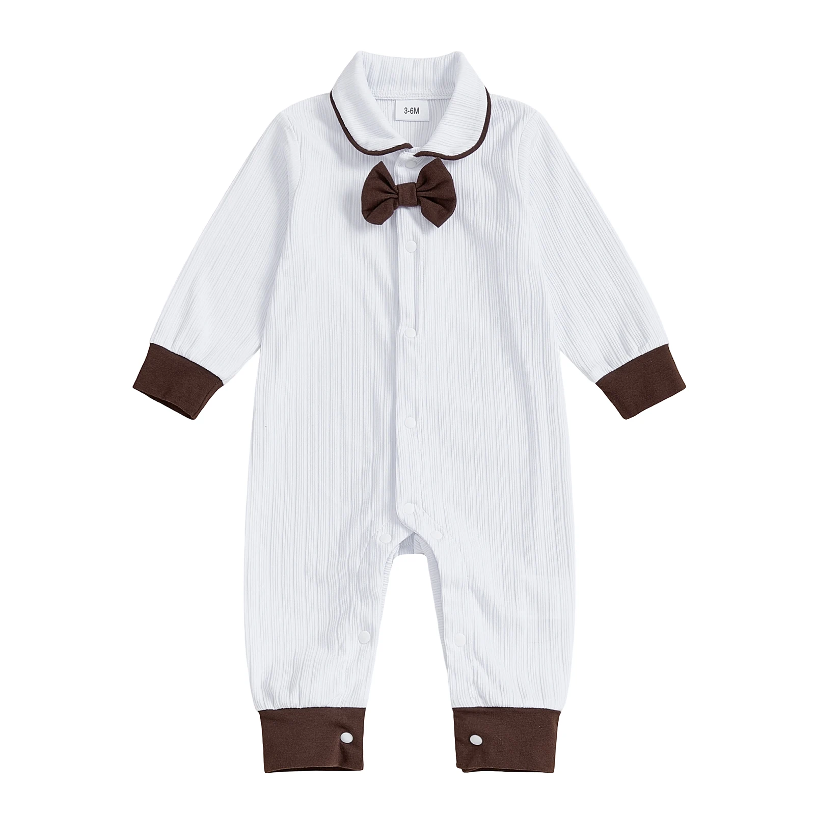 

Baby Boy Autumn Gentleman Romper Turndown Collar Long Sleeve Full Length Button Down Jumpsuit