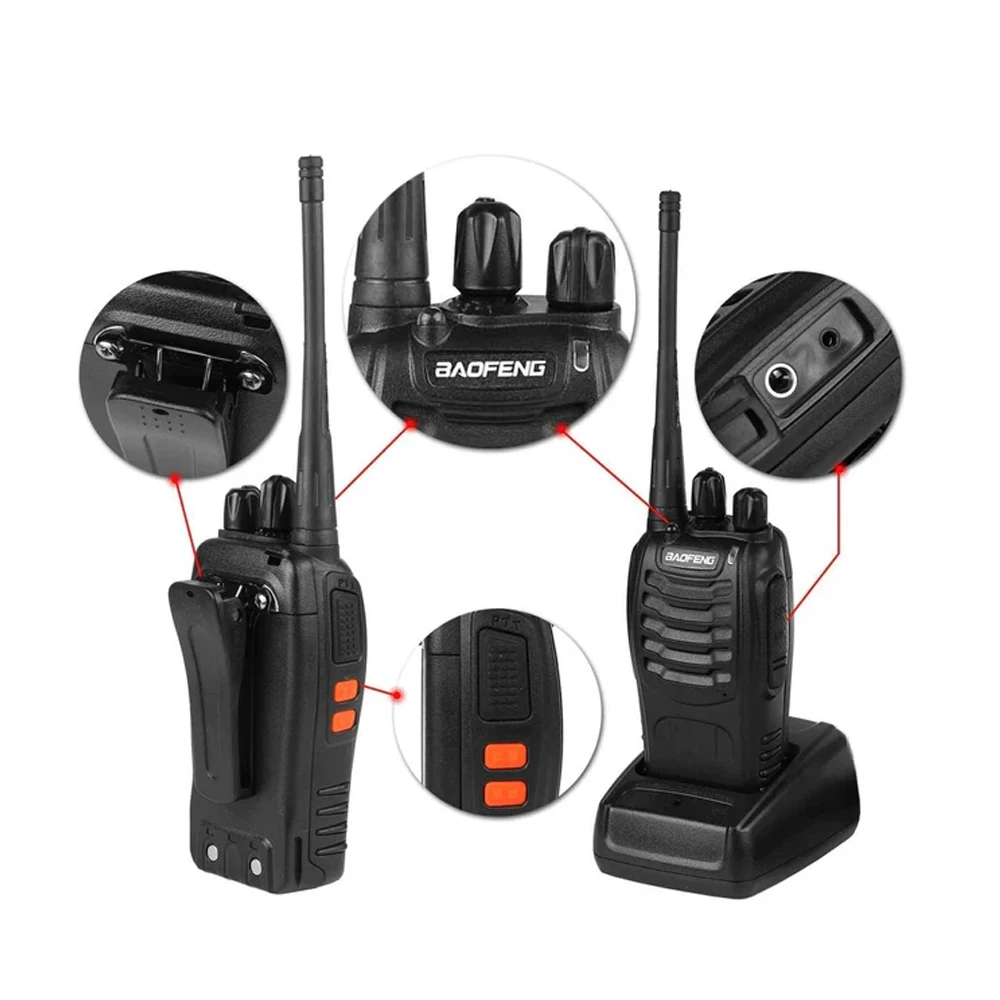 Baofeng-Walkie Talkie profissional, rádio bidirecional portátil, UHF 400-470MHz, 888s originais, 16 canais, 2pcs