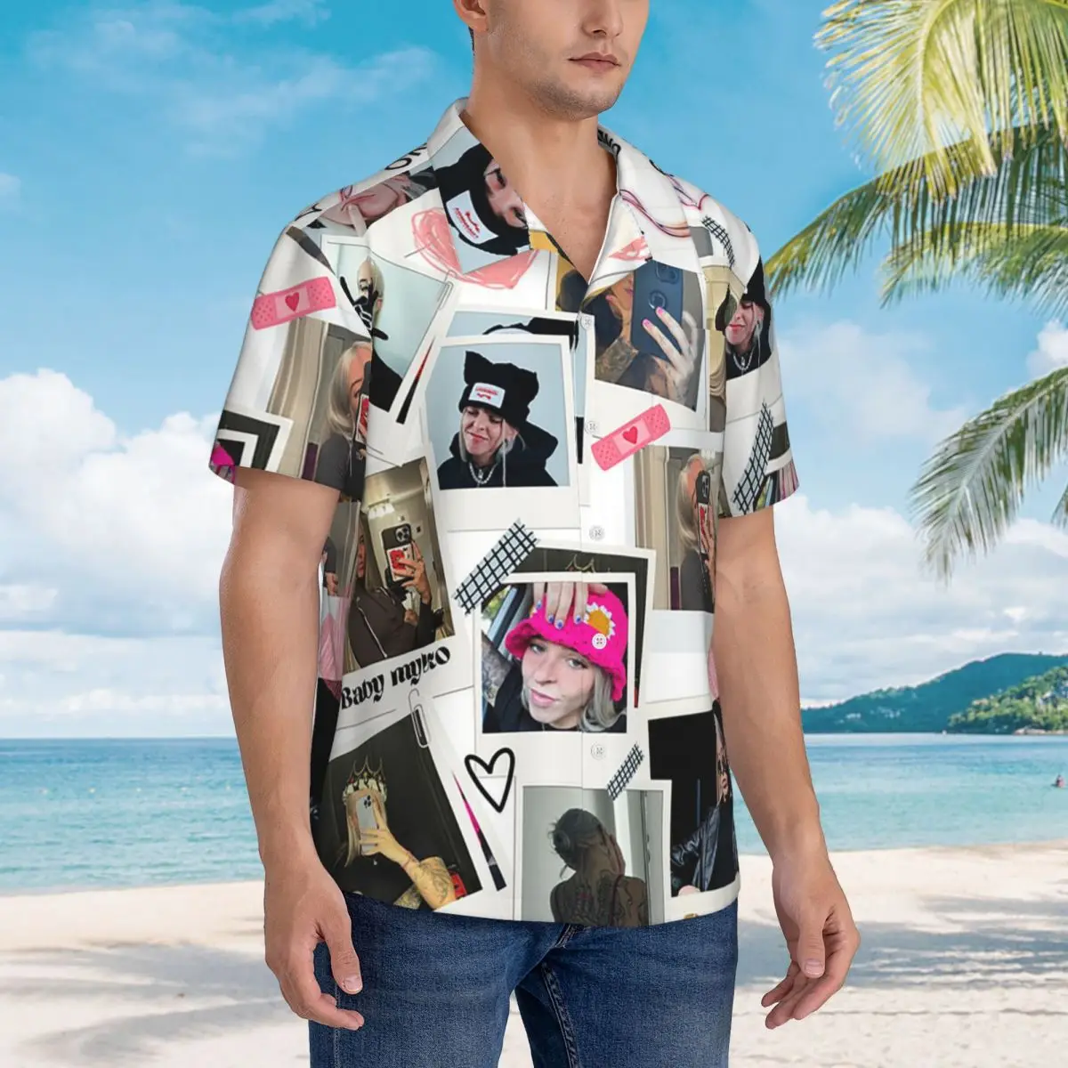 

Collage Of Young Miko Hawaiian Shirts Casual Men Short Sleeve Shirt for Summer Beach Men's Button Tops