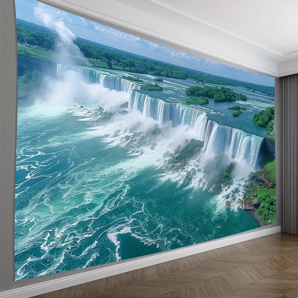 Tranquil River Waterfall Landscape Tapestry, HD Digital Print Nature Wall Decor for Living Room and Office Backdrop