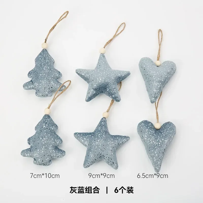 6Pcs/Lot Christmas Gold Velvet Plush Cloth Pendant Christmas Tree Decoration Materials Accessories Star Love Toys Muppet Decorat