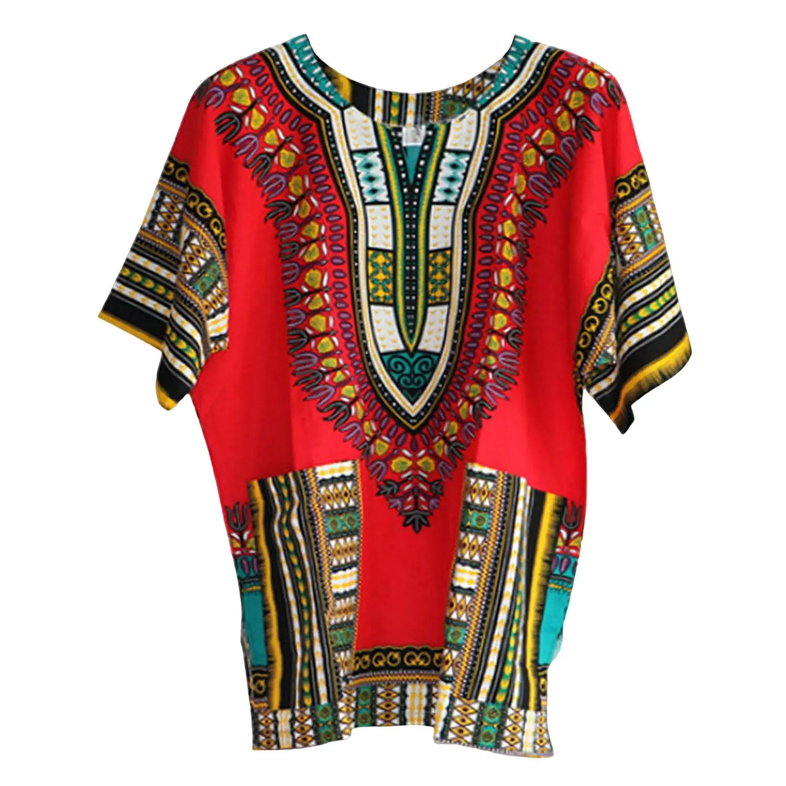 African Traditional Dashiki T Shirt Floral Geometric Print Cotton Blend Loose Fit Unisex Clothing for Men Women Casual Summer