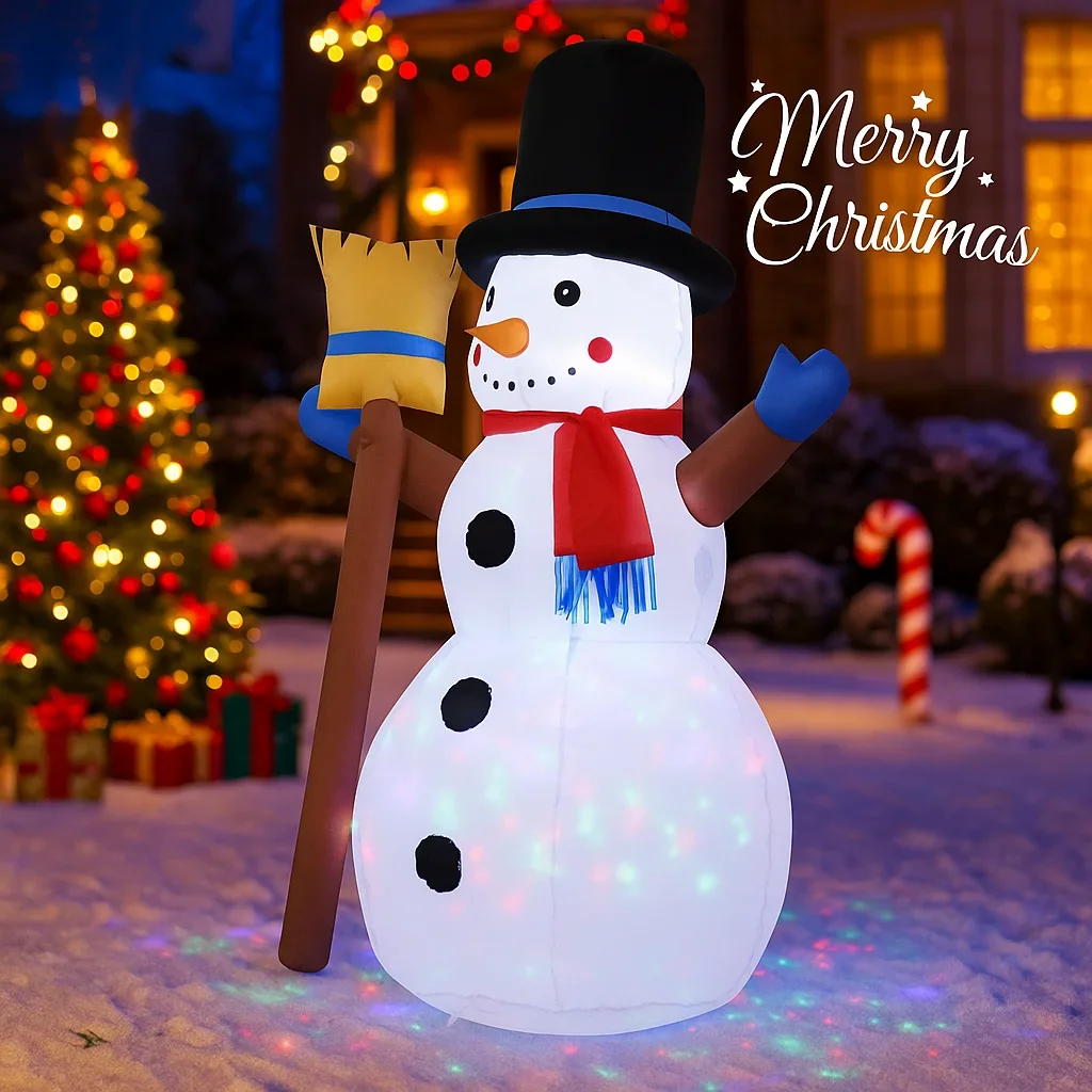 3.9FT Xmas Holiday Inflatable Yard Decor LED Snowman Broom Christma Outdoor Home Decoration Ornament Festive Toy Gift Supplies view 2