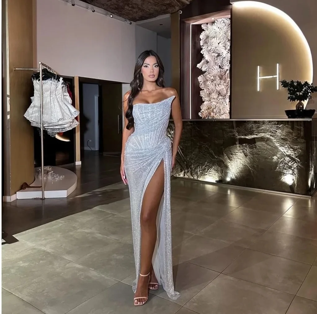 

Formal Party Slit Long Bespoke Occasion Gown Evening Dresses Pastrol Unisex Jersey Retro Dubai Saudi Arabic Prom Customized