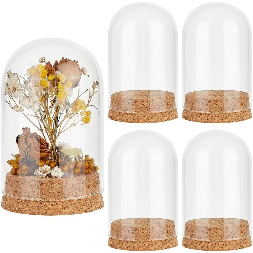 4pcs Glass Display Dome Cloche Glass Bell Jar with Cork Small Glass Bottles Dome Decorative Jars Cloche Display Case for Flower