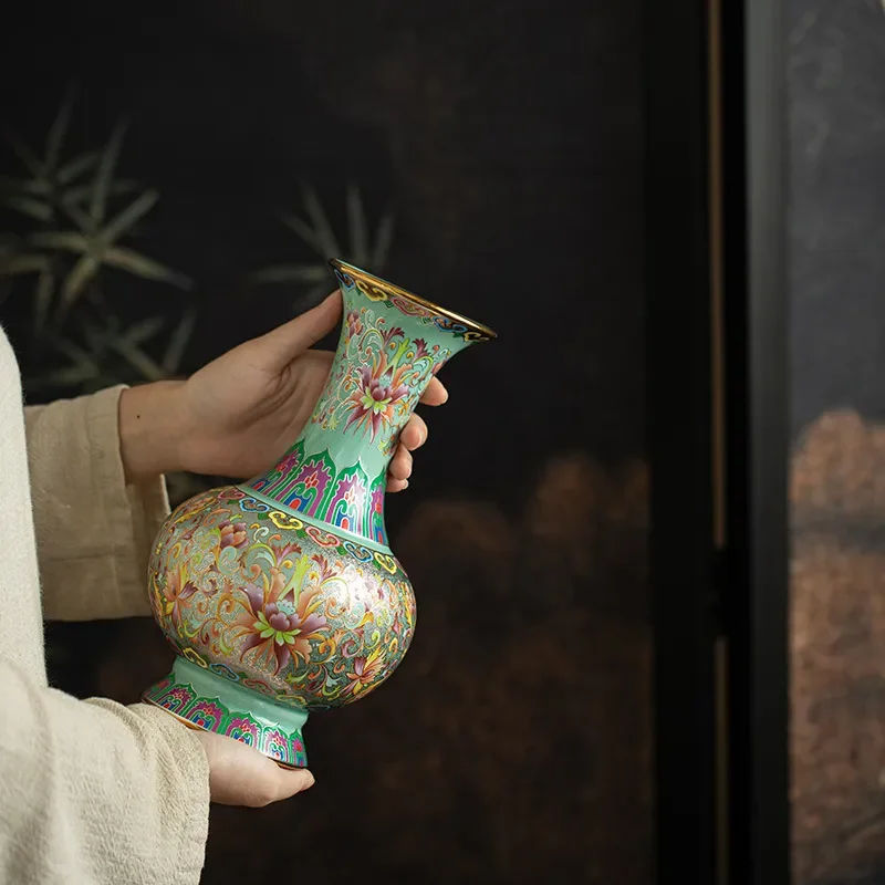 Jingdezhen Ceramic Vase Enamel Flower Arrangement Antique Chinese Retro Home Living Room Decoration Ornaments for Interior