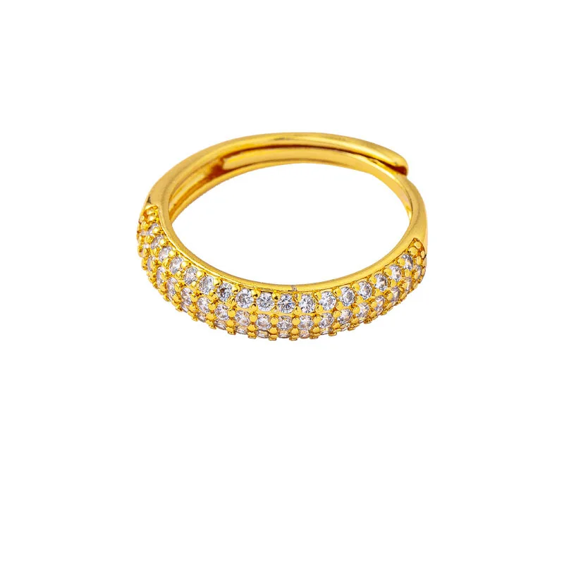 24K Gold Light Luxury Diamond-Inlaid Starry Open Index Ring Women AU999 - 24K crafted, sparkling diamonds, adjustable open