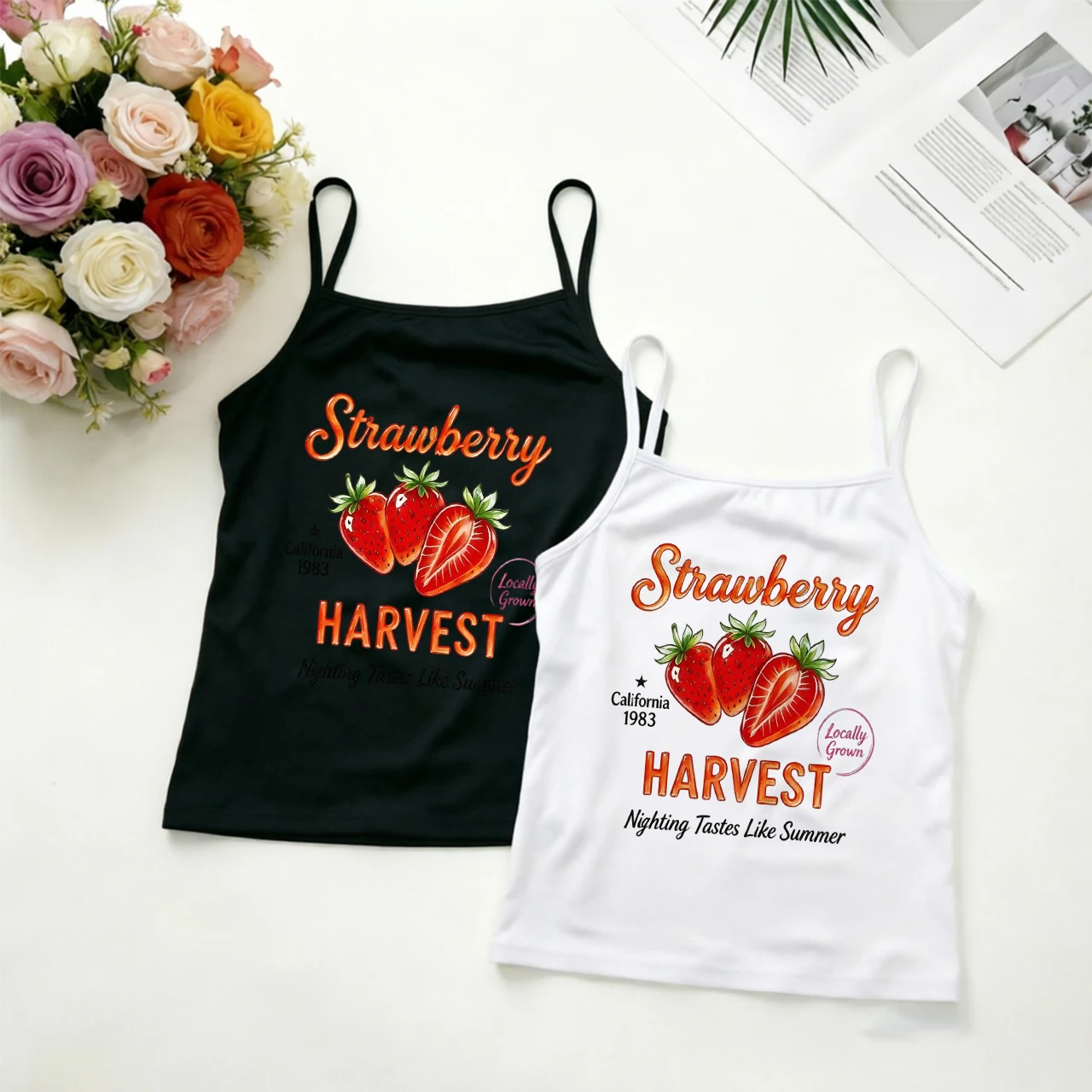 Strawberry Fruit Camisole Women Grocery Market Supermarket Run Outwear Picnic Gathering Pastoral Cottagecore Fashion Tops