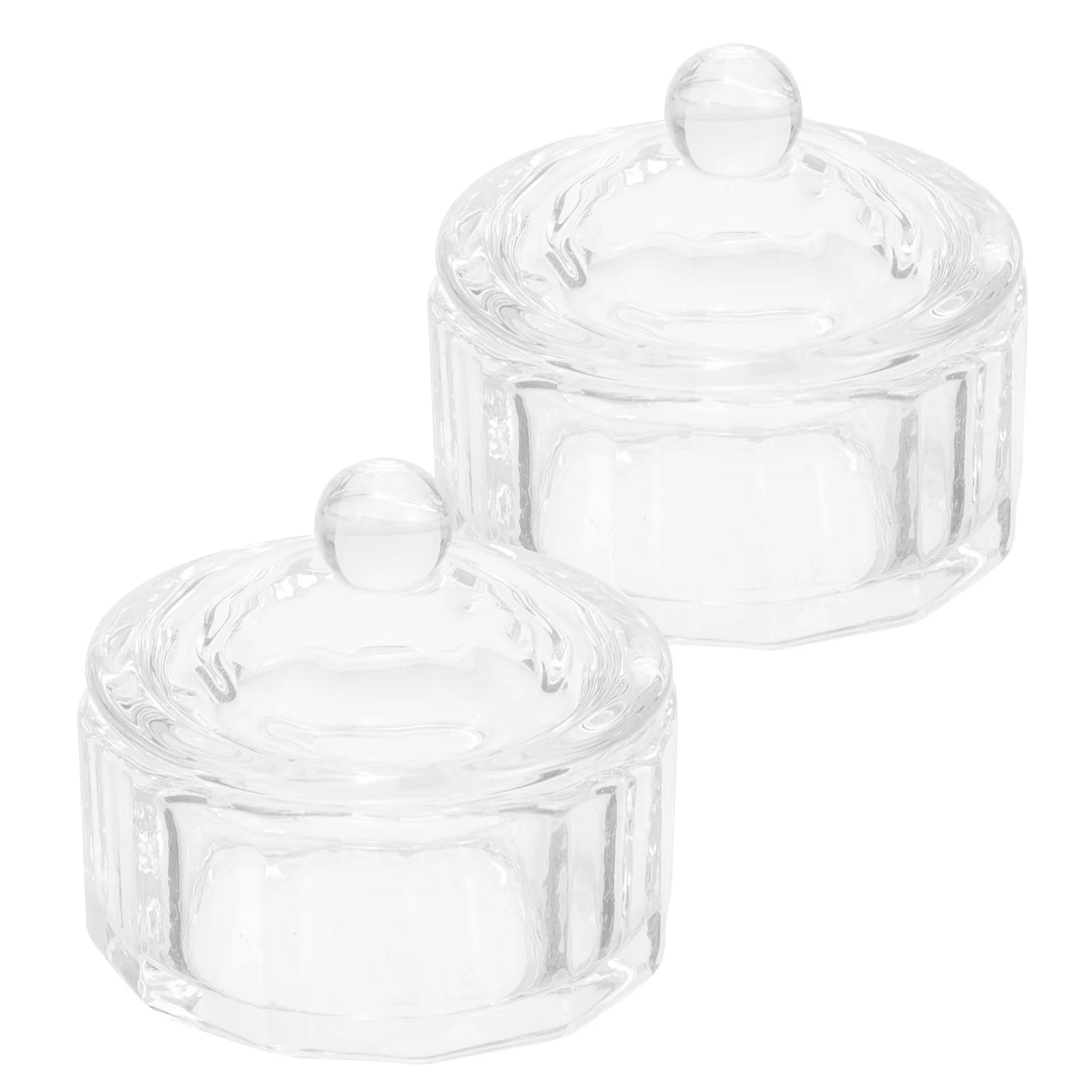 2 bicchieri per unghie in vetro cristallo, ampia applicazione, piatto Dappen per strumento per manicure per miscelazione di polvere liquida acrilica con coperchio