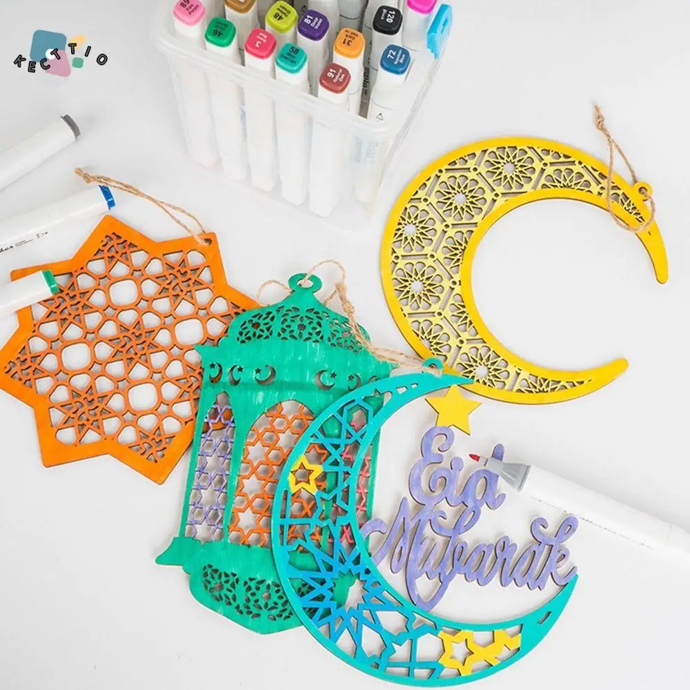 

Easy Use DIY Graffiti Ramadan Wooden Ornament Home Crafts Handmade Eid Mubarak Hanging Pendant Colorable Star Wood Chips Home