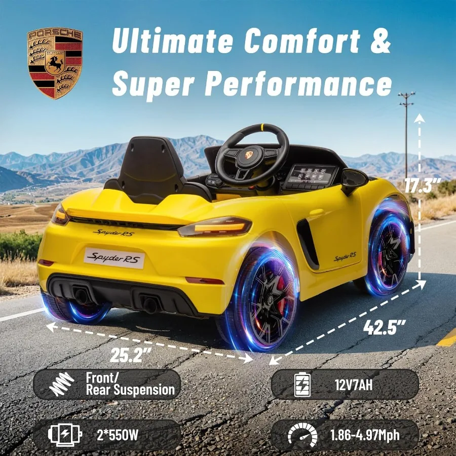 12V Ride on Car Electric Car with Remote Control Front/Rear LED Light Radio USB/AUX Openable Doors Suspension Function Durable