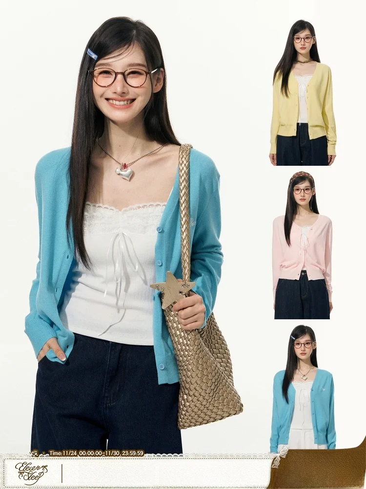 

Вязаный кардиган ELEVEN SP Spring Blue для женщин, корейский стиль, с длинными рукавами, модный дизайн, верхняя одежда