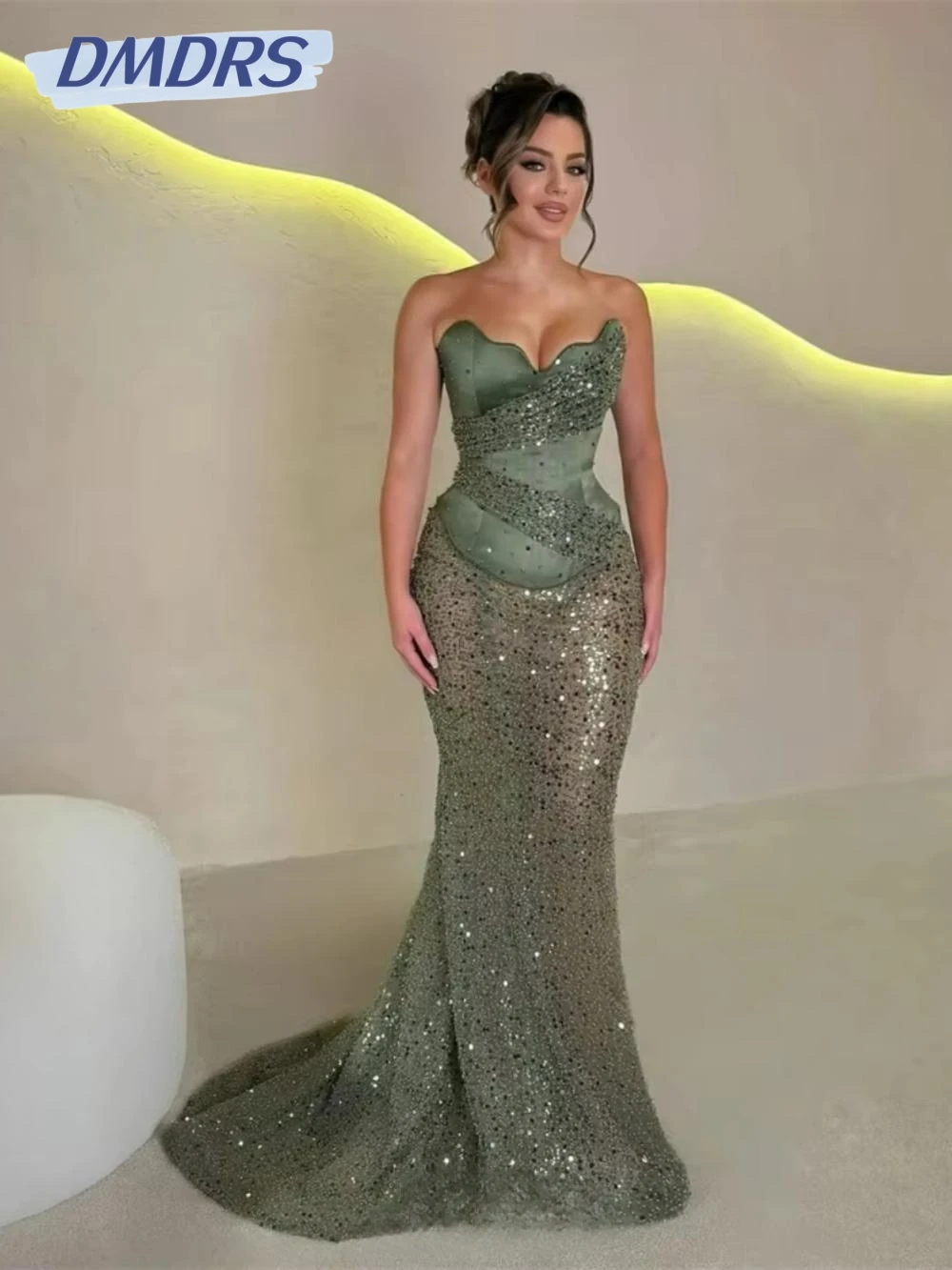 

Green Beaded With Corset Evening Dress Elegant Sweetheart Neck Wedding Party Gown Customized Dreamy Mermaid Long Prom Dresses