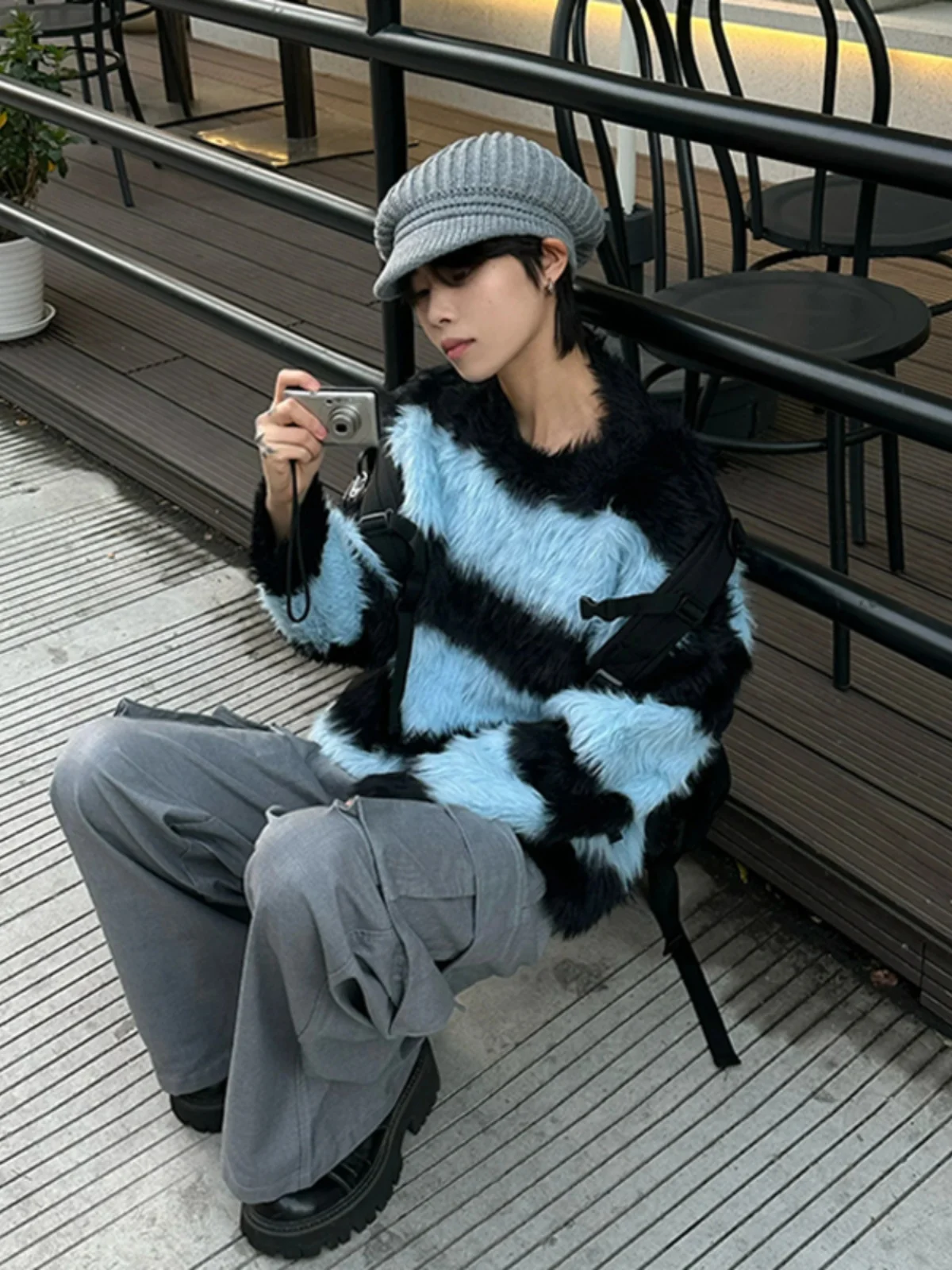 

Men's Winter Knitted Sweater Soft Cozy round Ne Mink Velvet Striped Casual Loose Fit Faionable Brand College Sle Jaet