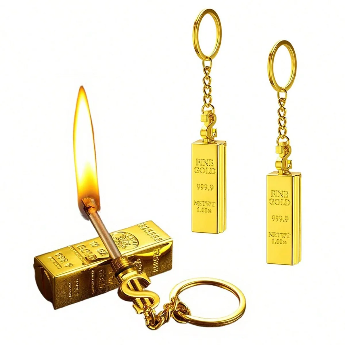 3pcs Golden Brick Permanent Match Lighter Reusable Times Keychain Matches Strikers Lighters Portable For BBQ Outdoor Camping