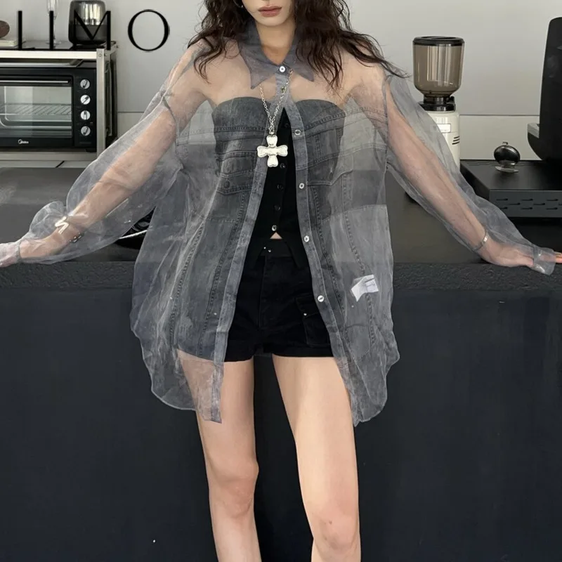 

LIMO Women Sun Protection Blouse Lightweight Sheer Long Sleeve Sexy Pocket Solid Hot Girl Spring Summer 2025 Chic Elegant Trendy