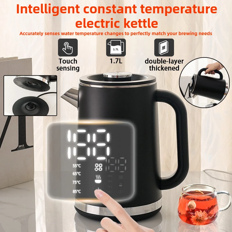 New Intelligent Constant Temperature Electric Kettle, Household Double-Layer Kettle, 1.7L with Large Screen Temperature Display