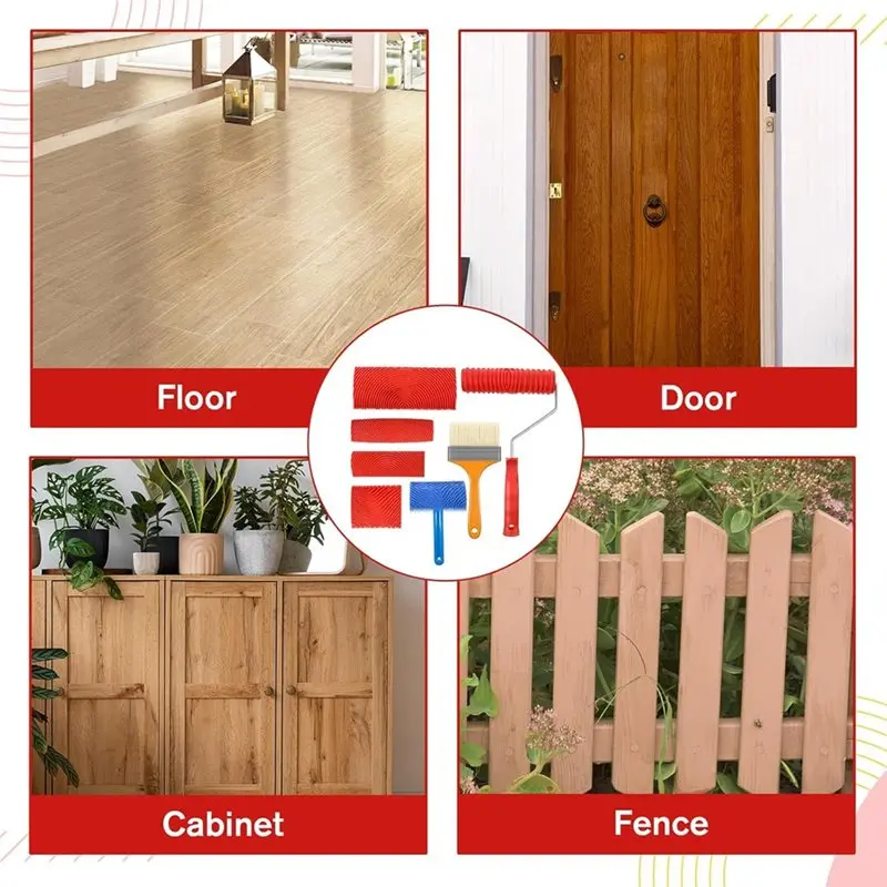 مطاط DIY لأدوات طلاء الحبوب الخشبية، مجموعة أدوات الحبوب الخشبية مكونة من 7 قطع، أسطوانة طلاء خشبية صناعية مقاس 7.08 بوصة لغرفة الحائط Art-B9 #2