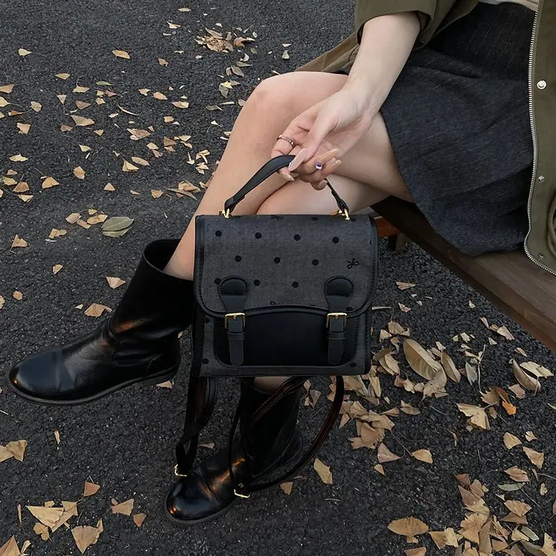 حقيبة ظهر نسائية حلوة لطيفة على شكل فيونكة أنيقة ولطيفة منقط حقيبة يد صغيرة مربعة الشكل للسيدات موضة كورية أنيقة Mochilas Mujer 2025