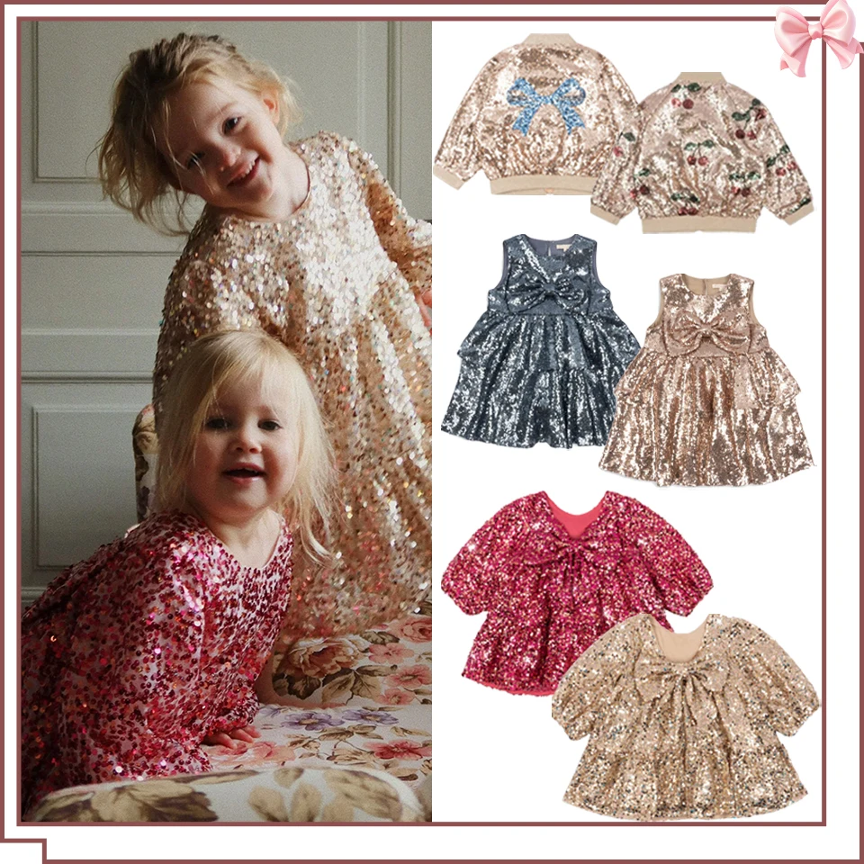 جديد 2025 KS فتاة التطريز الترتر فستان طفل جميلة مشرقة جاكيتات الفتيات فساتين الأميرة طفل الأطفال حفلة كرنفال Vestidos #1