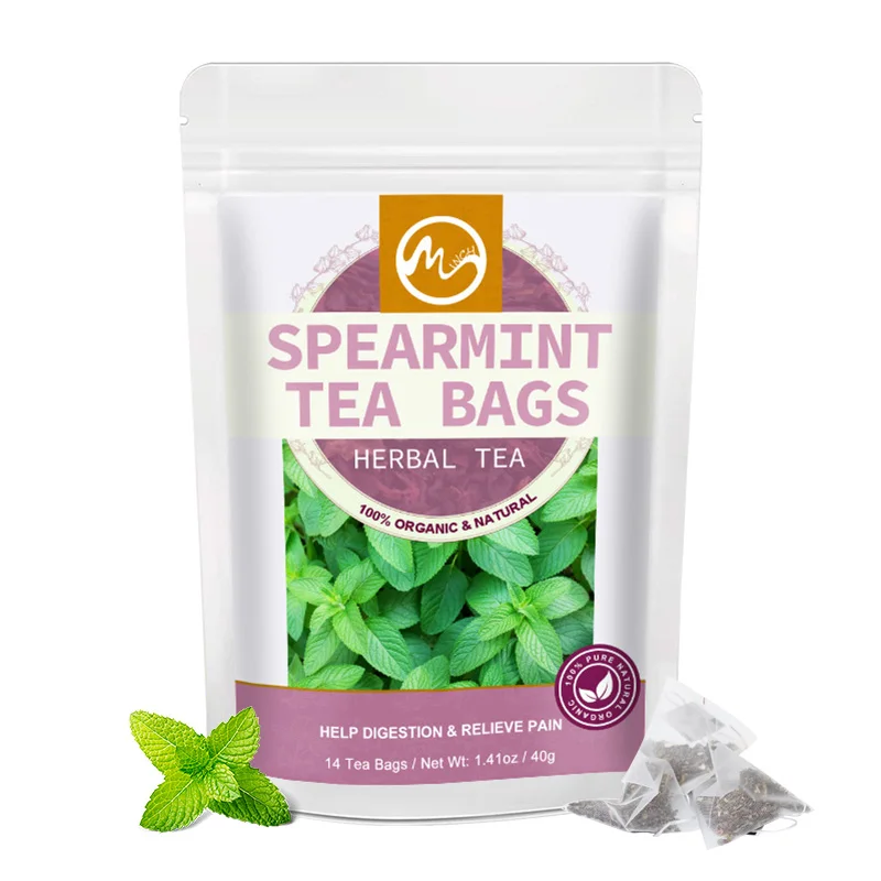 Minch Organic Spearmint Small Teabags Support Digestion & Natural Breath Freshener Non-GMO Caffeine Free Healthy Care For Adults