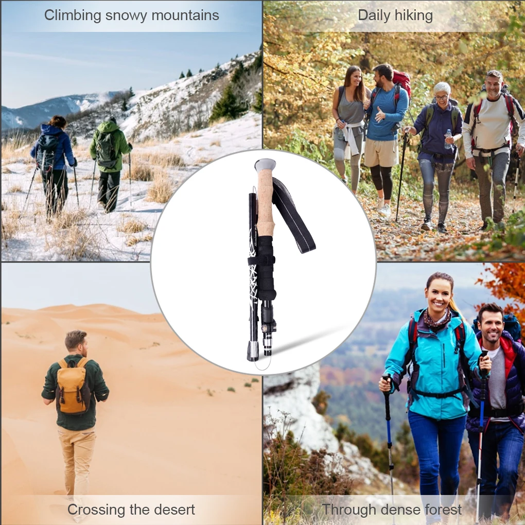 Walking Poles Adjustable Cork Anti Shockproof Trekking Alpenstock Hiking Folding Portable Climbing Stick Outdoor Sport Equipment