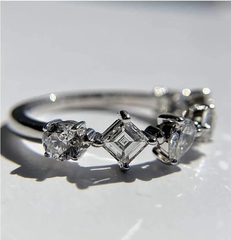 Korea New Love Row Diamond Ring Women 925 Stamp High Carbon Diamond Heart Full Circle Row Ring Girlfriend Valentine's Day Gift