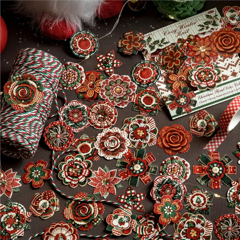 MoMo Christmas Flower Sticker Pack White Kraft Paper Hard Card Stickers Diy Scrapbooking Xmas Tree Decoration Supplies