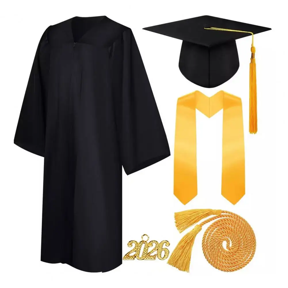 Academic Graduation Gown Set Long Sleeve Uniform for School Ceremony Diploma Photography Graduation Party Apparel 2026