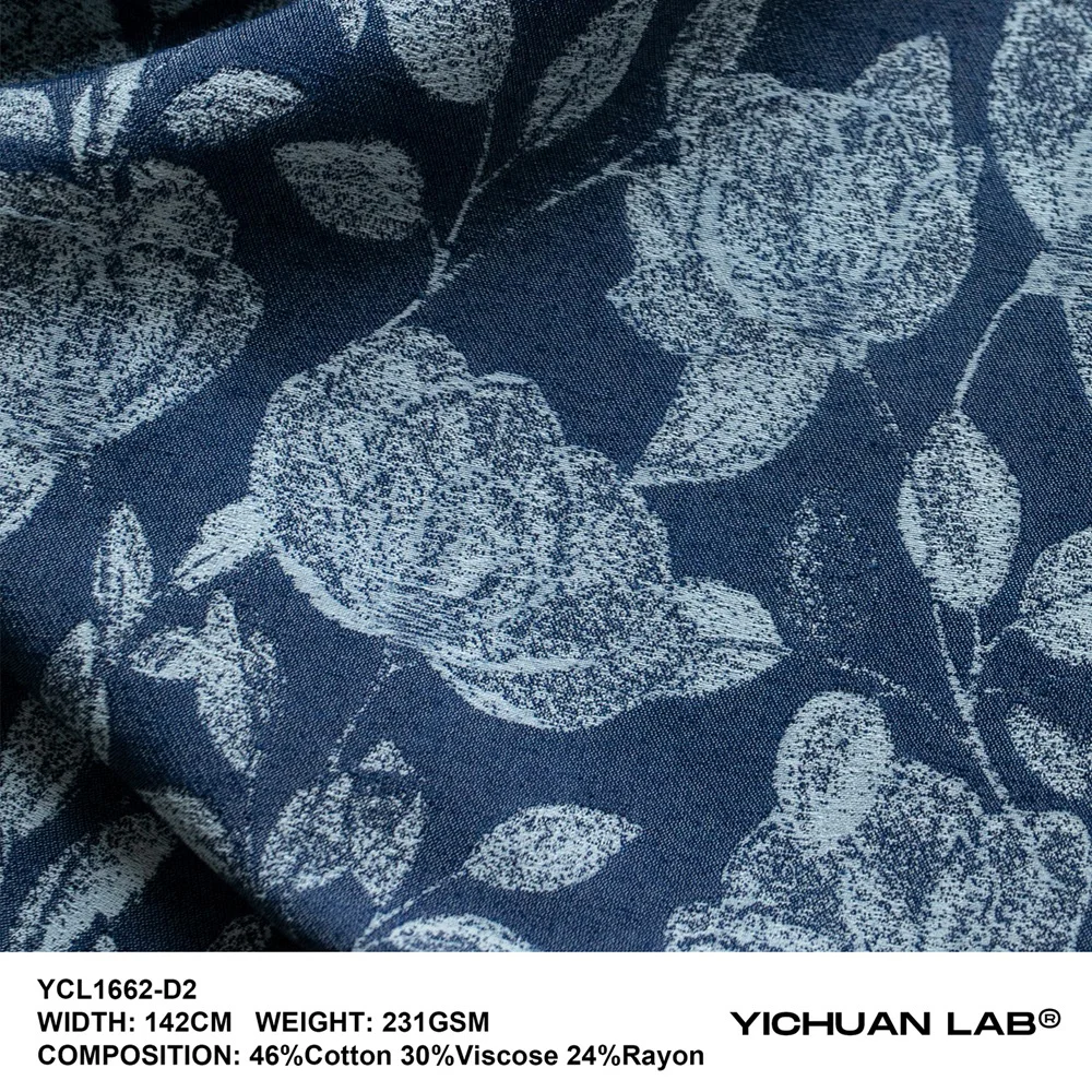 

YICHUAN LAB Custom Textured Yarn-dyed Jacquard Fabric Cotton Viscose Rayon Denim Fashion Casual Fabric for Dresses Coats Jackets