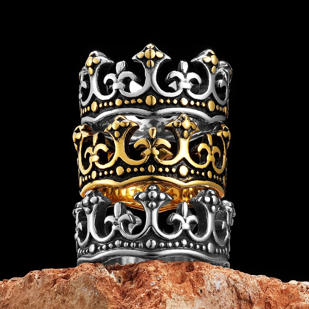 Aesthetic Crown Men Rings Stainless Steel Punk Rock Vintage Cool Stuff Fashion Jewelry Accessories For Women Gift Wholesale