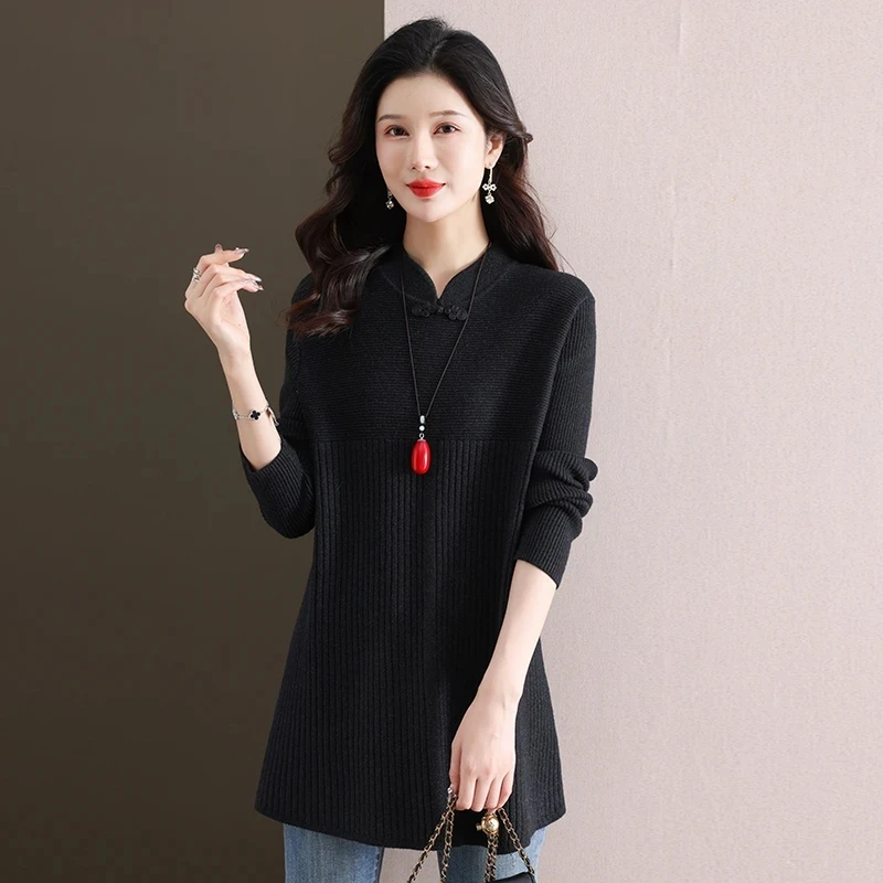 Korean Ladies Large Size 6XL Sweater Autumn Winter Women Leisure Mid-Long Knitted Dress New Female Fashion Knit Pullover Coat