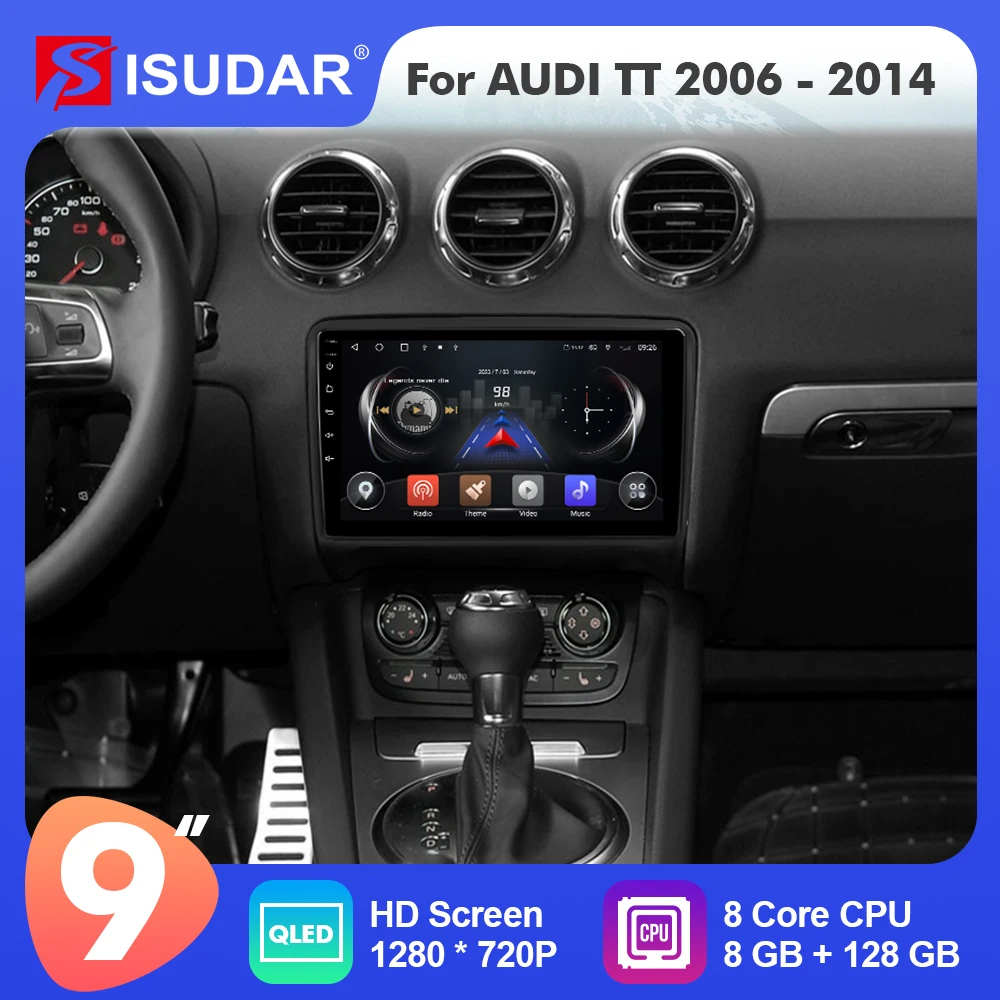 

9 дюймов Isudar Android 12 автомобильное радио для Audi TT 2006-2014 Carplay Авто Стерео GPS No 2din