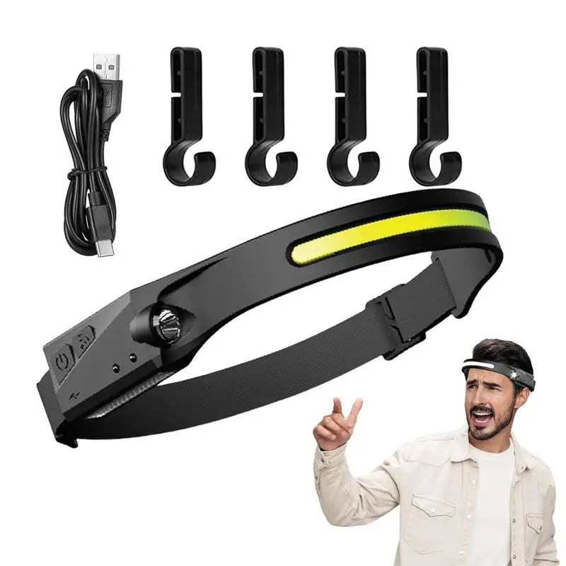 Led Headlamp Bright Led Headlight Work Wide Beam Headlamp USB Headband Camping Running Headlamps With Motion Sensor For Fishing