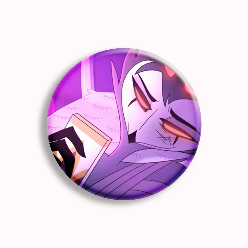 Broche engraçado do anime dos desenhos animados, Pin do botão Fizzarolli, Desenhos animados bonitos, Helluva Boss Blitzo, Emblema, Chapéu, Pano, Decoração do saco, Presente para amigos, 58mm