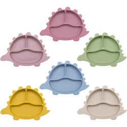 1PC BPA Free Dinosaur Children Dishes Suction Plates Silicone Baby Feeding Dining Plate For Toddlers Training Bowl Baby Stuff