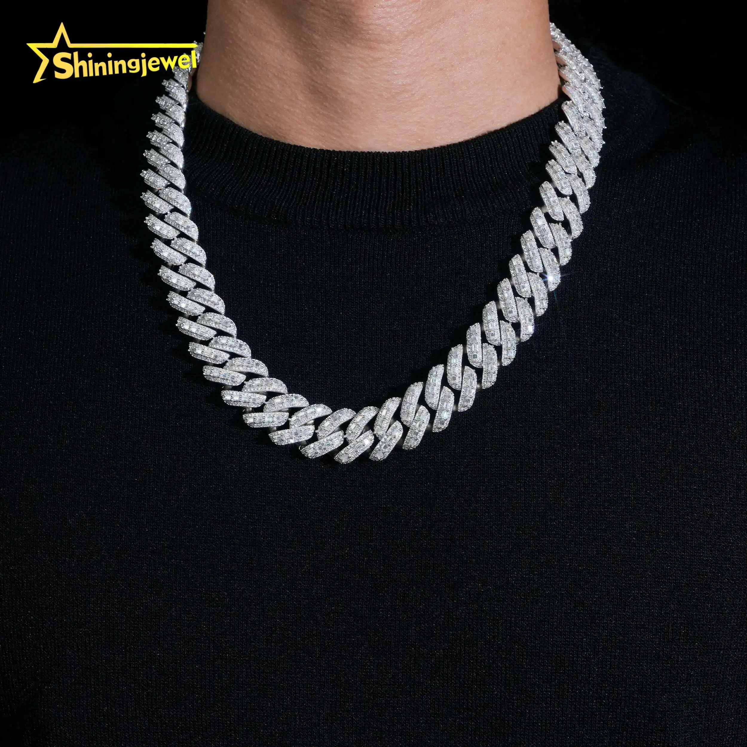 925 Chain Silver Luxury 18mm Moissanite Cuban Link Hip Hop Jewelry Custom Iced Out Diamond Miami Cuban Chain for Men..