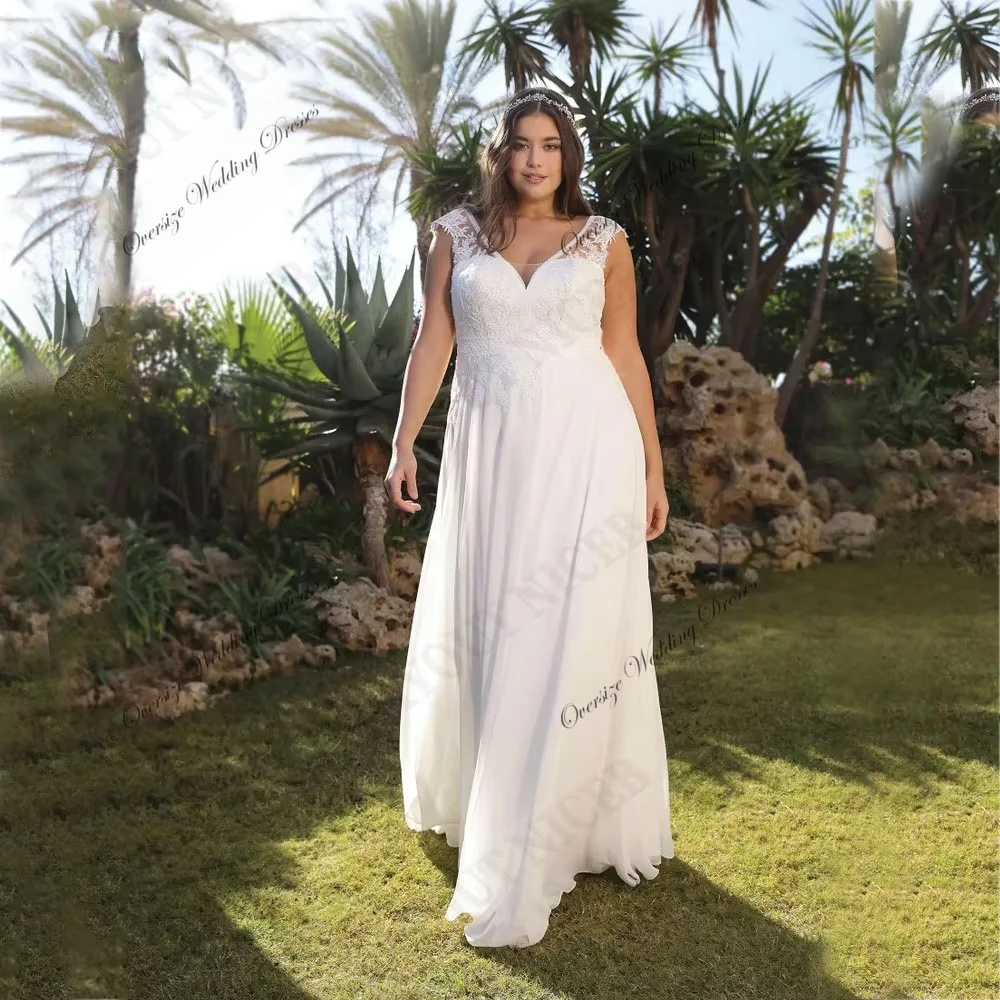 Elegant Oversize Wedding Dresses with Chiffon Ivory V Neck 2025 A Line Plus Size Bridal Gowns for Women Vestido De New Summer